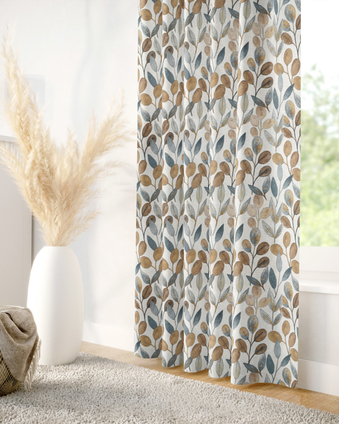LONETA dekoratív drapéria - barna - kék eucalyptus