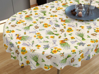 VERONA dekoratív asztalterítő - Napraforgó és levendula virágmintás - ovális