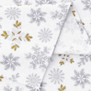 Karácsonyi pamut drapéria - szürke hópihék arany csillámokkal