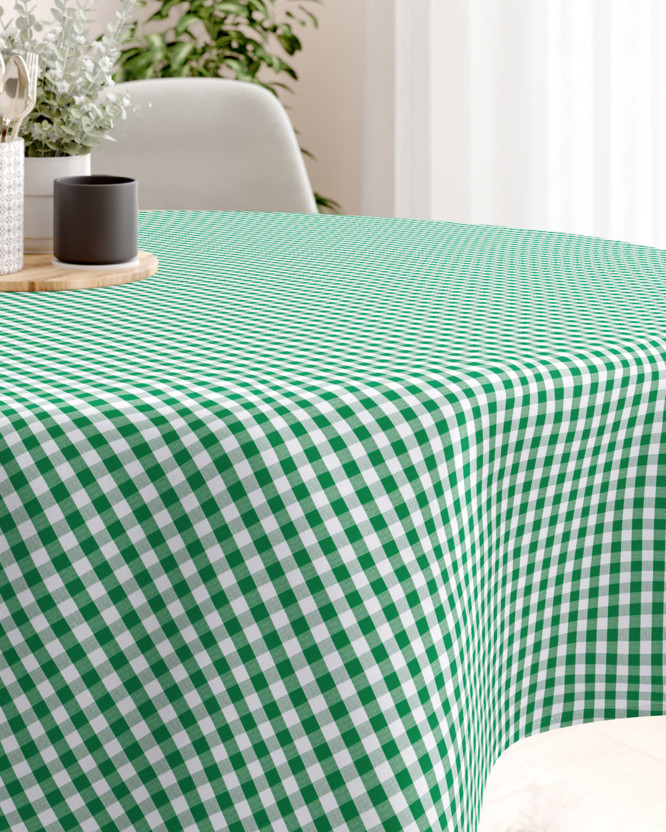 Pamut asztalterítő - zöld - fehér kockás - kör alakú
