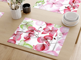 Pamut reggeliző alátét - rózsaszín - zöld virágok és levelek - 2db