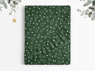 Karácsonyi körgumis pamut lepedő -  fehér csillagok zöld alapon