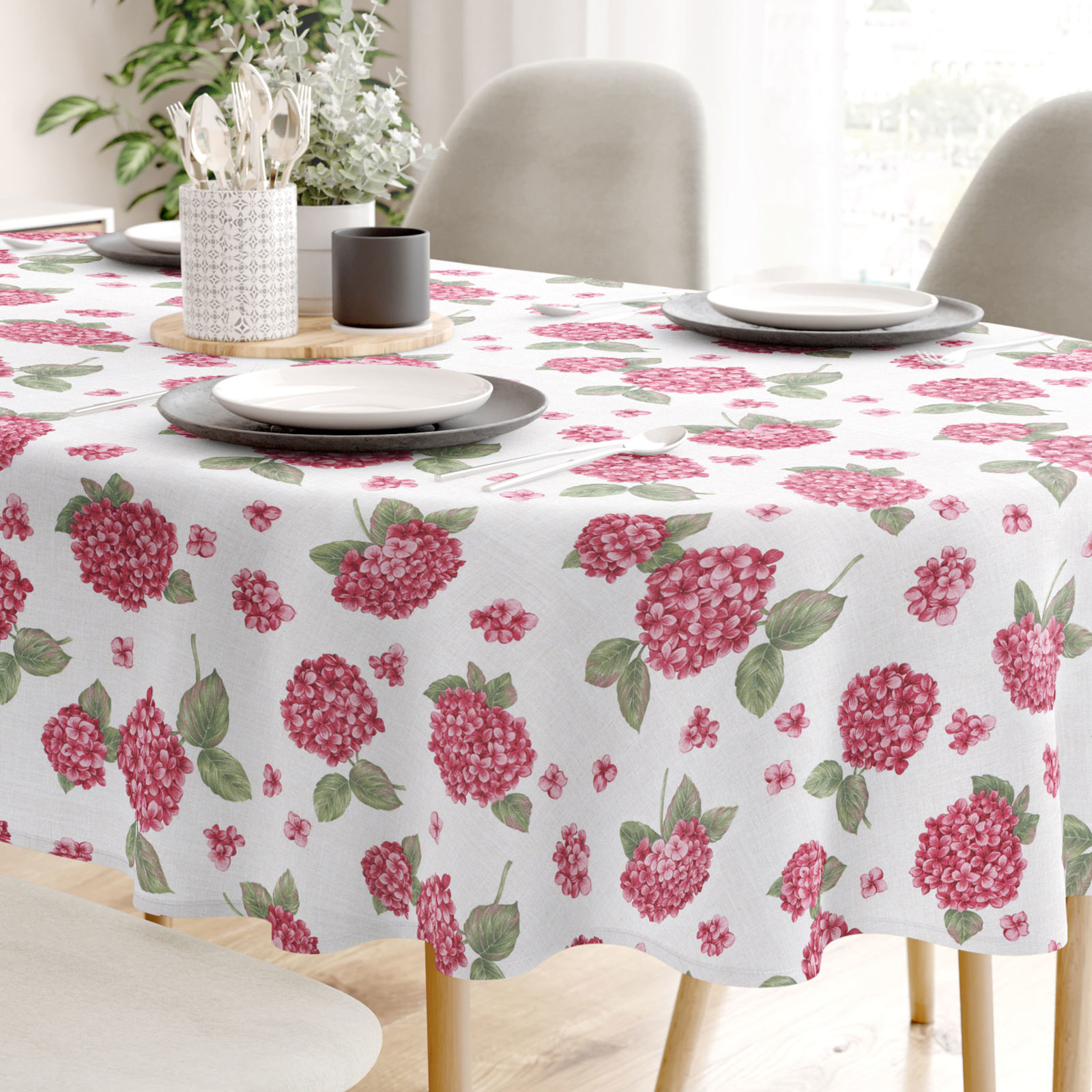 LONETA dekoratív asztalterítő - rózsaszín hortenziák - ovális