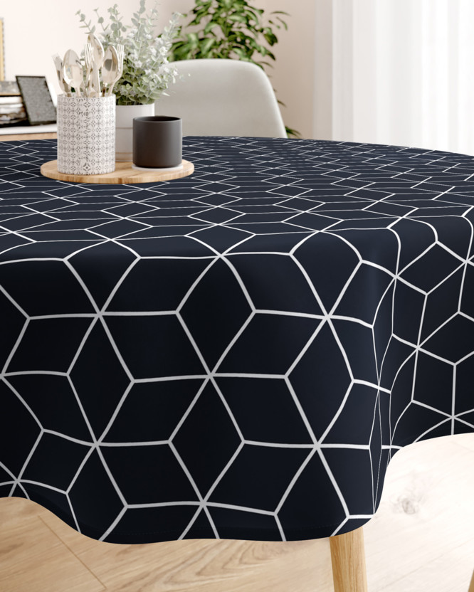 Pamut asztalterítő - mozaik mintás, sötétkék alapon - kör alakú