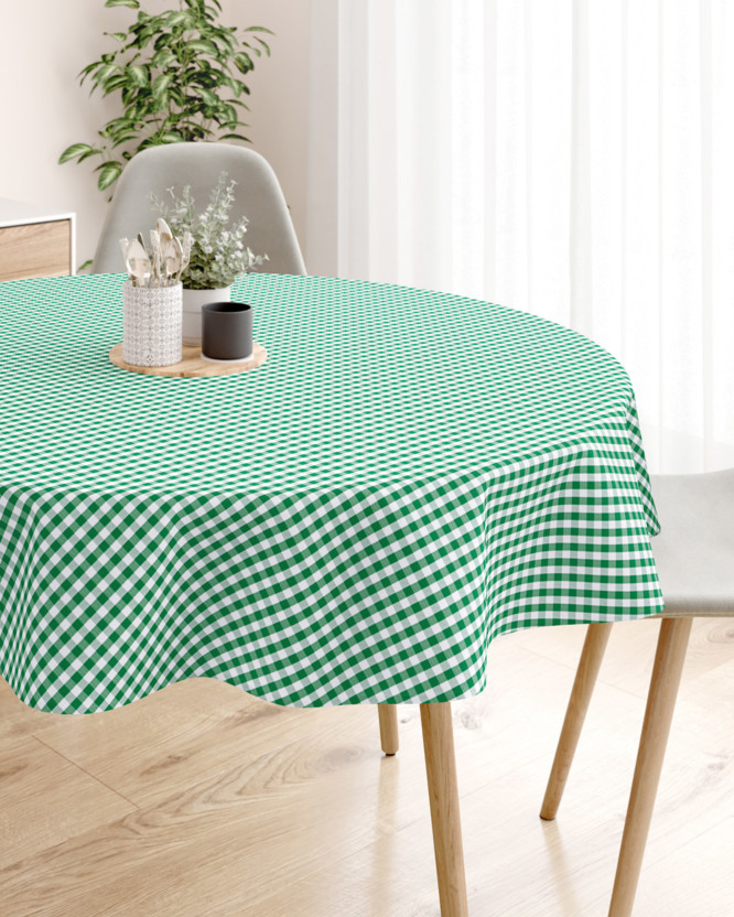 Pamut asztalterítő - zöld - fehér kockás - kör alakú