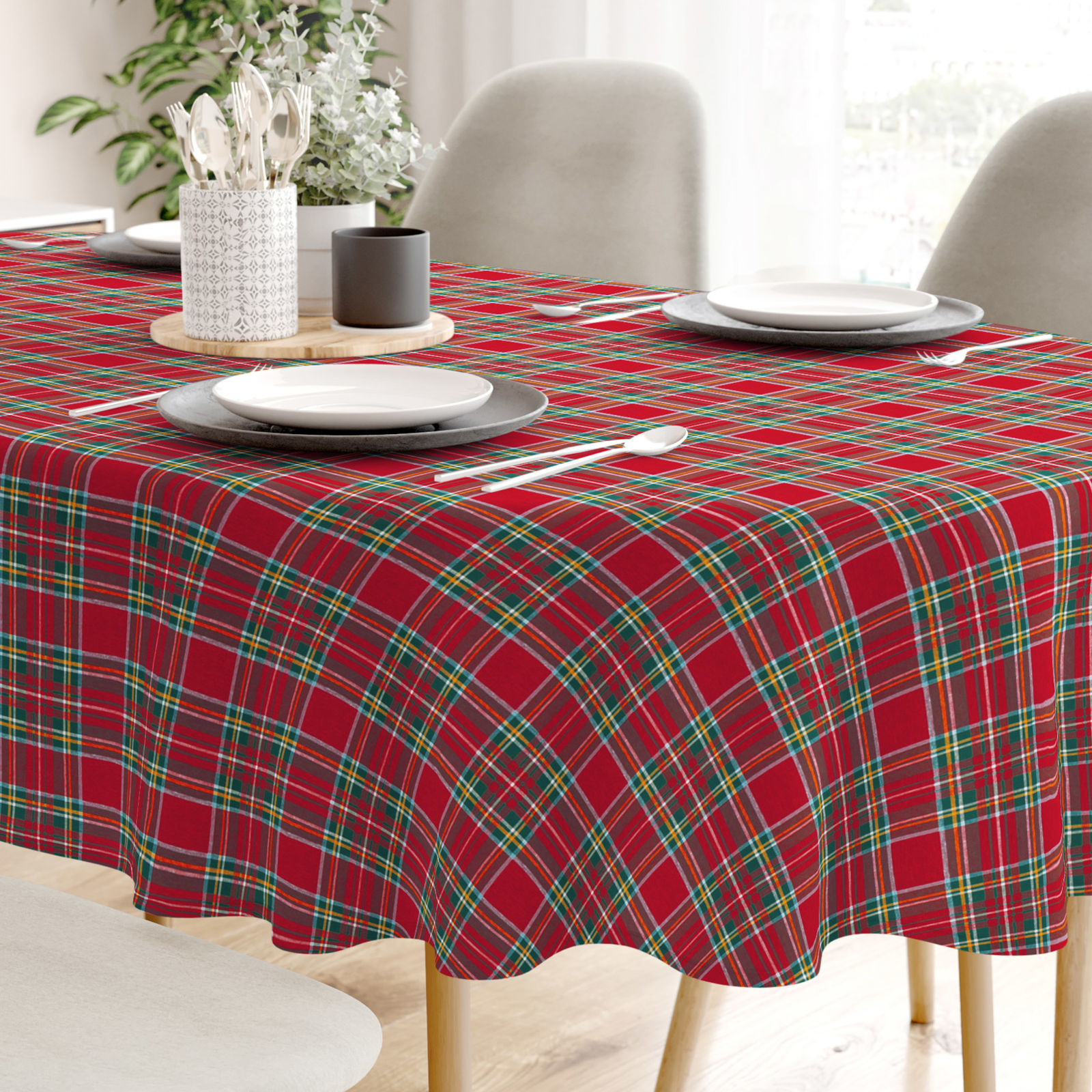 LONETA dekoratív asztalterítő - nagy piros kockás - ovális