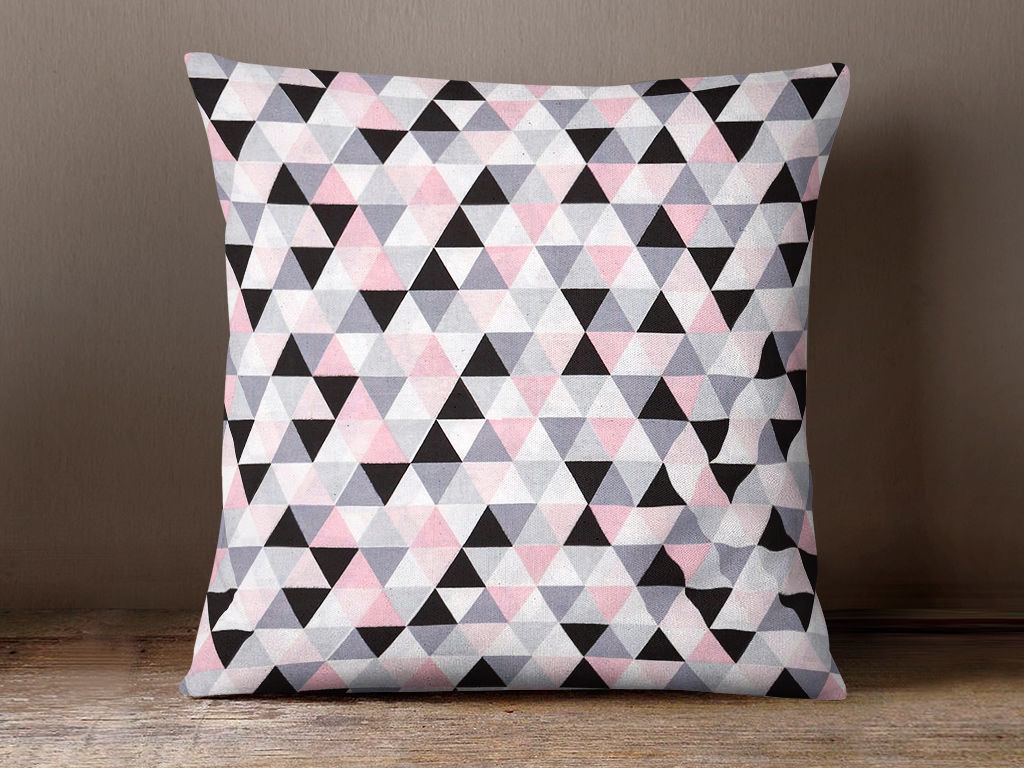 Pamut párnahuzat - rózsaszín-szürke háromszögek