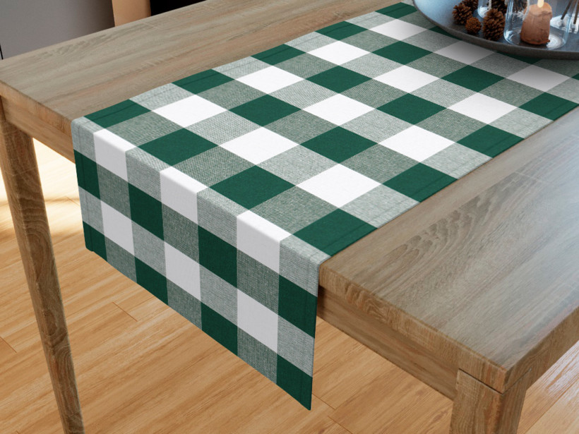 KANAFAS pamut asztali futó -  nagy zöld-fehér kockás