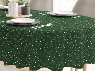 Karácsonyi pamut asztalterítő - fehér csillagok zöld alapon - ovális