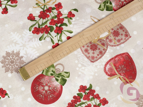 Pamutszövet - Karácsonyi dekorációk természetes színű alapon