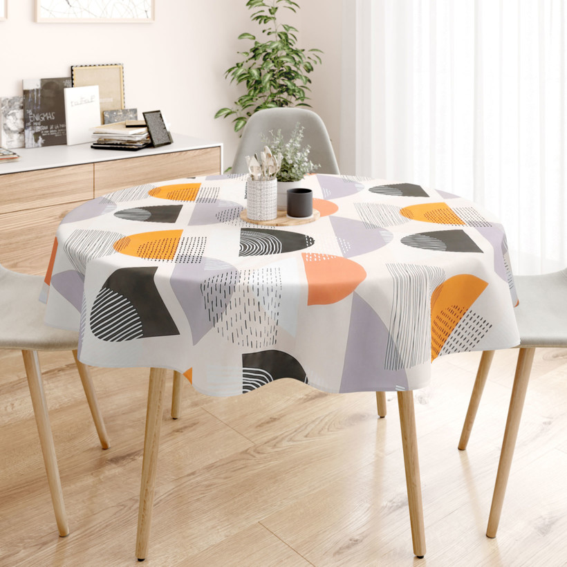 Pamut asztalterítő - színes absztrakt alakzatok - kör alakú