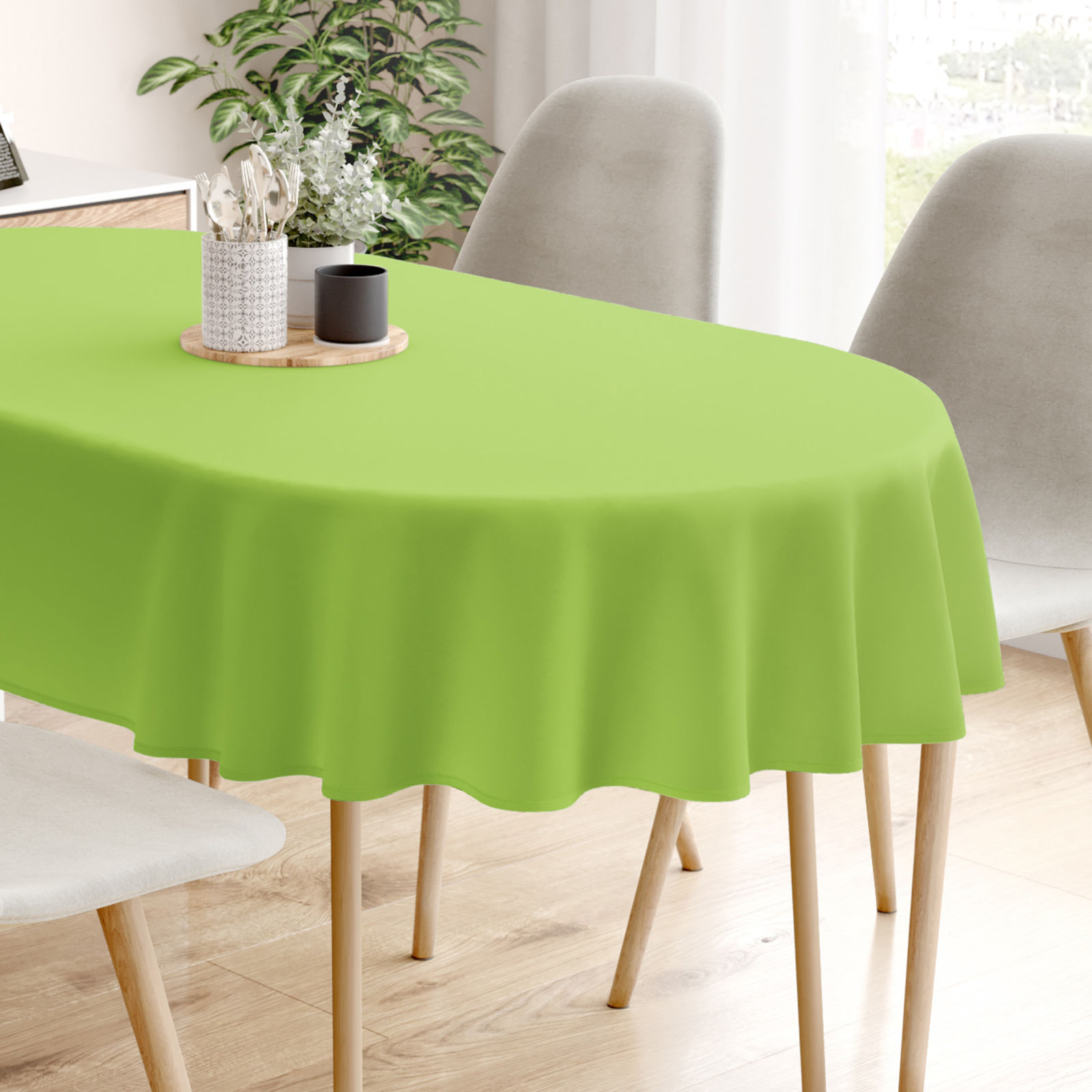 Pamut asztalterítő - zöld - ovális