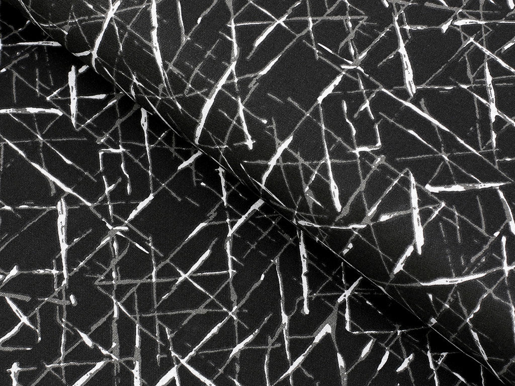 Pamutszövet KANAFAS - dizájnos vonalak fekete alapon