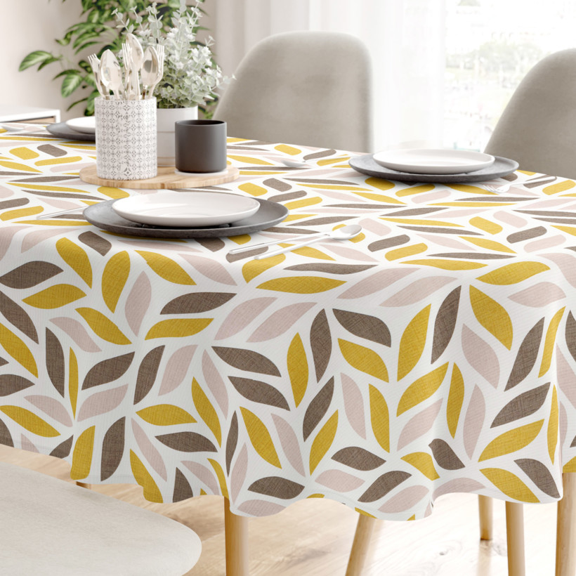 LONETA dekoratív asztalterítő - barna és aranyszínű levelek - ovális