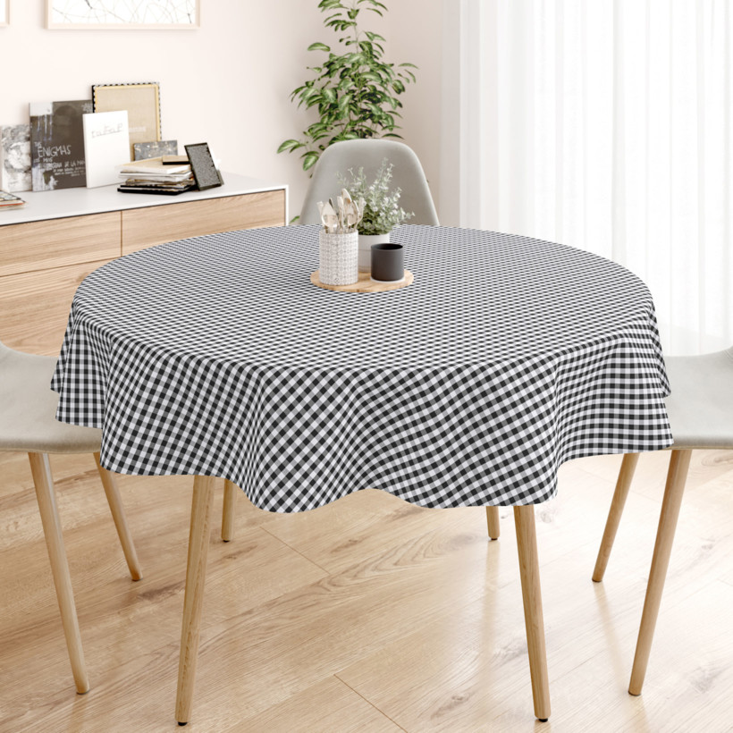Pamut asztalterítő - fekete - fehér kockás - kör alakú