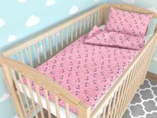 Gyermek pamut ágyneműhuzat kiságyba - cikkszám 995 egyszarvúak rózsaszín alapon