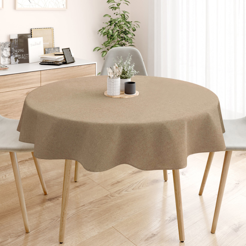 Loneta dekoratív asztalterítő - kávé természetes - kör alakú
