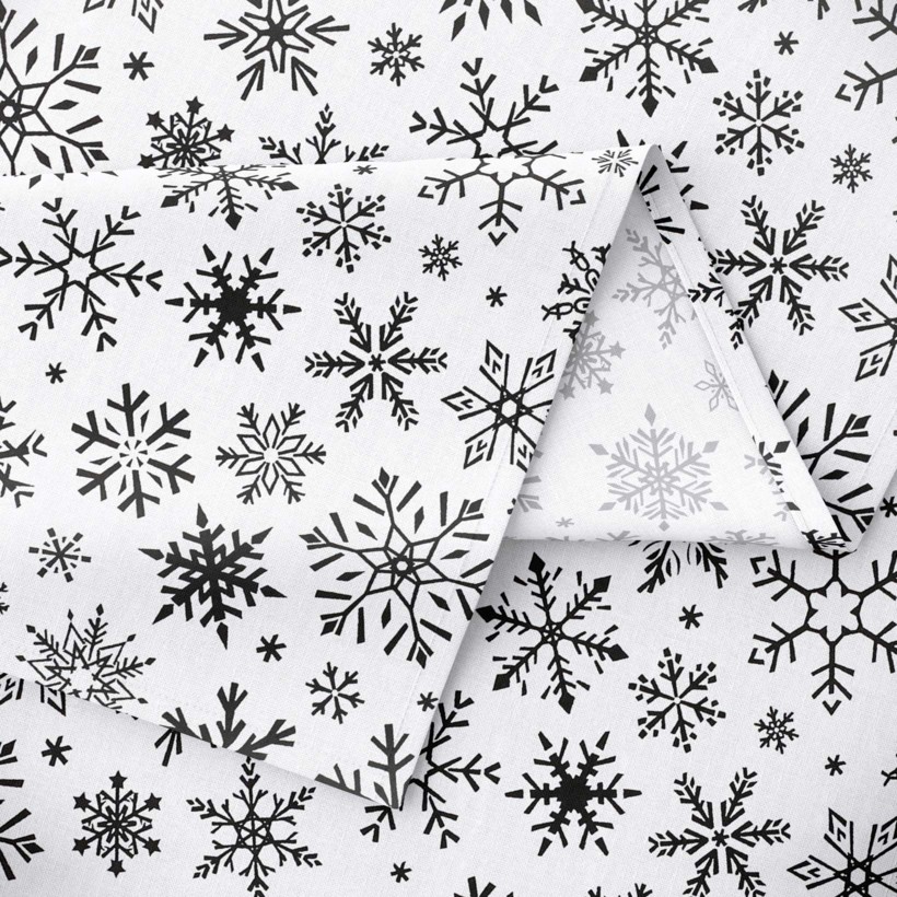 Karácsonyi pamut asztalterítő - cikkszám 1160 fekete hópihék fehér alapon