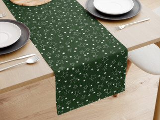 Karácsonyi pamut asztali futó - fehér csillagok zöld alapon