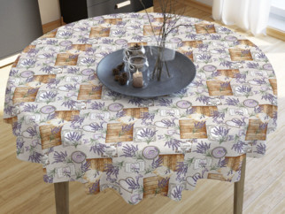 LONETA dekoratív asztalterítő - levandula mintás - vászonszövésű -  kör alakú