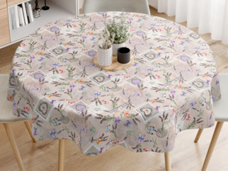 LONETA dekoratív asztalterítő - szív, pillangó és levandula mintás - kör alakú