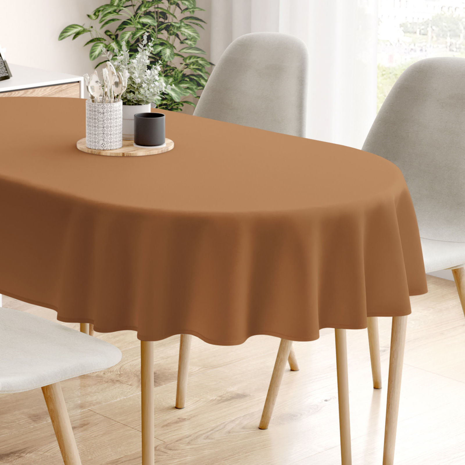 Pamut asztalterítő - fahéj színű - ovális