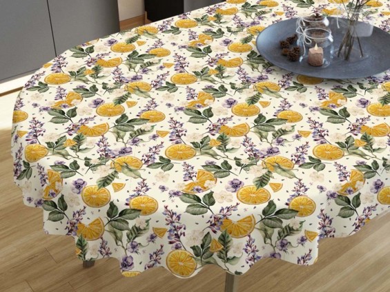 LONETA dekoratív asztalterítő - narancsok és virágok - ovális