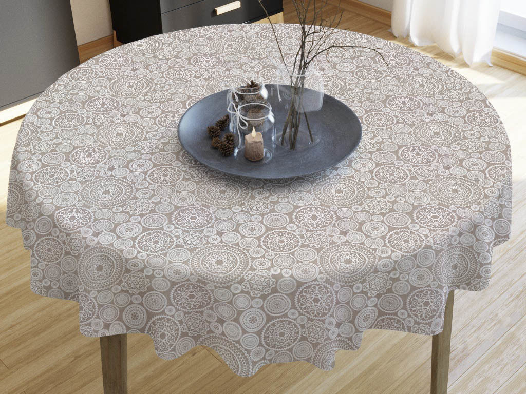 Dekoratív asztalterítő LONETA - mandalák vászonszövésű alapon - kör alakú