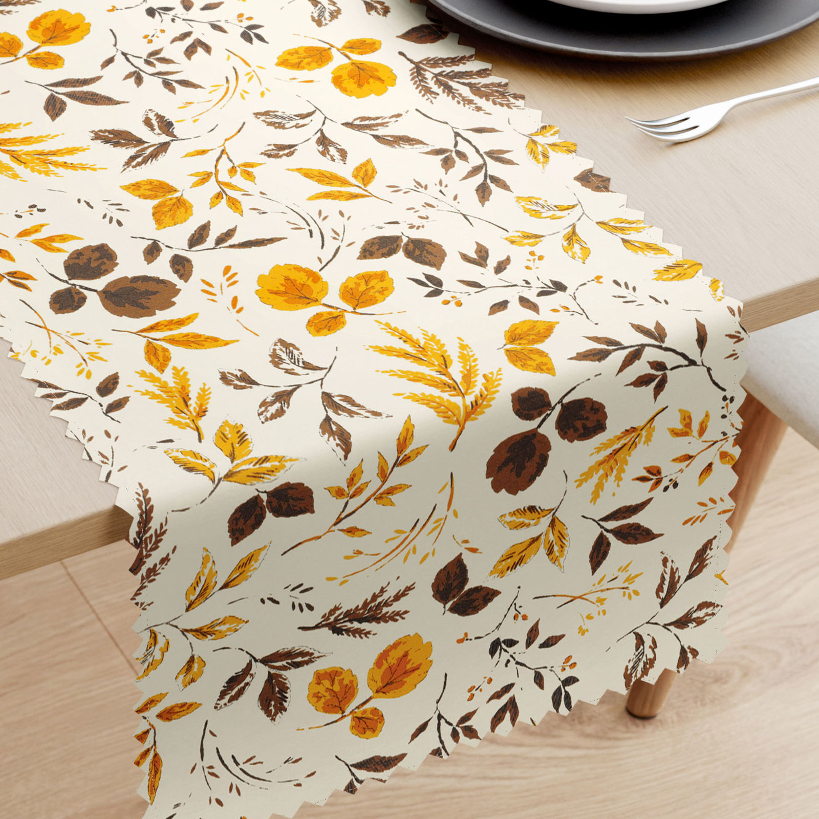 Teflonbevonatú asztali futó - barna és narancssárga levelek