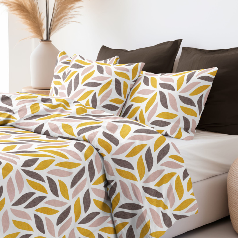 Pamut ágyneműhuzat - barna és aranyszínű levelek