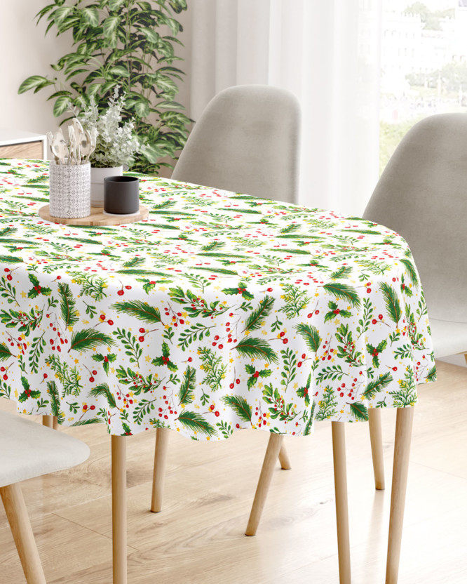Karácsonyi dekoratív asztalterítő Loneta - fagyöngy mintás - ovális