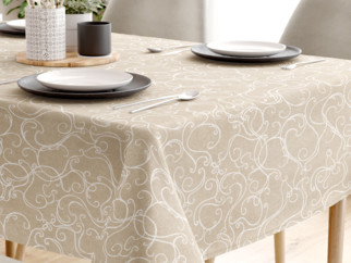 LONETA dekoratív asztalterítő - fehér ornamentek - vászonszövésű