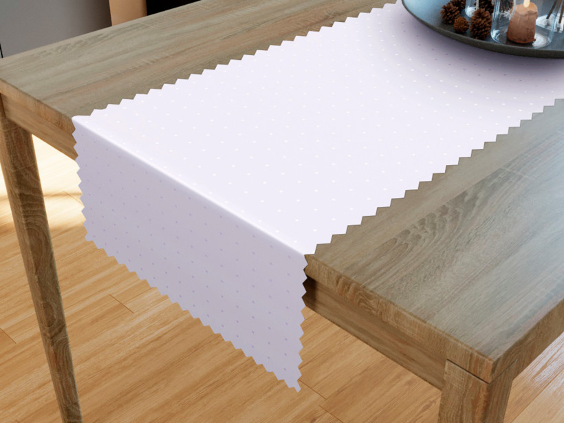 Ünnepi teflonos asztali futó- fehér alapon, lila árnyalatú fényes négyzetek
