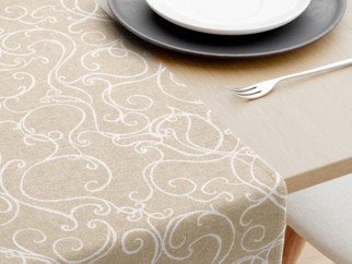 LONETA dekoratív asztali futó - fehér ornamentek / vászonszövésű