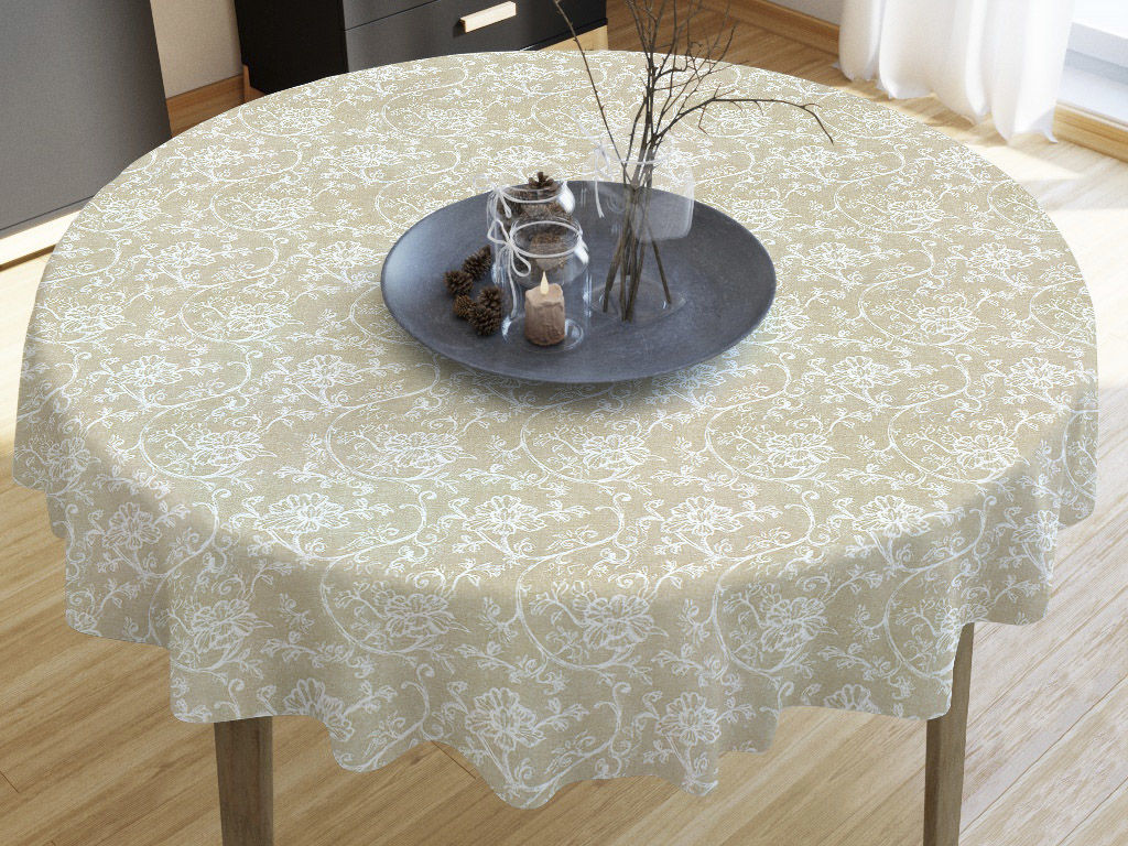 Dekoratív asztalterítő LONETA - fehér kúszóvirágok - kör alakú