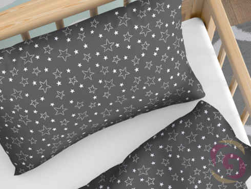 Karácsonyi gyermek pamut ágyneműhuzat kiságyba - X - 17 fehér csillagok szürke alapon