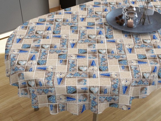 LONETA dekoratív asztalterítő - kék szívek - ovális