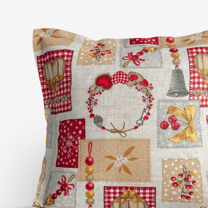 LONETA karácsonyi párnahuzat, dekoratív szegéllyel - karácsonyi díszek - patchwork