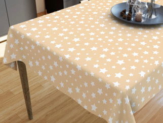 LONETA dekoratív asztalterítő - fehér csillagok bézs alapon