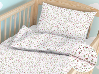 Gyermek pamut ágyneműhuzat kiságyba - cikkszám 385 piros rózsák fehér alapon