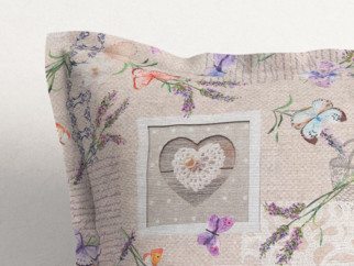 LONETA dekoratív párnahuzat, dekoratív szegéllyel - szív, pillangó és levandula mintás