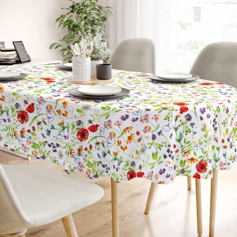 Pamut asztalterítő - tarka nyári rét mintás - ovális