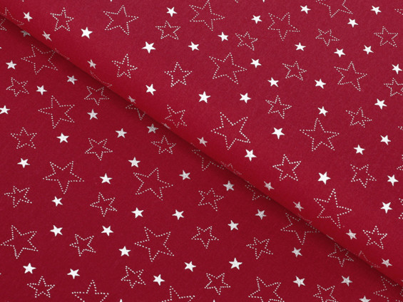 Karácsonyi pamutvászon SIMONA - karácsonyi, cikkszám X-15, fehér csillagok piros alapon - méteráru szél. 150cm