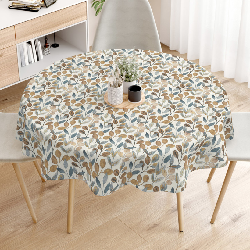 LONETA dekoratív asztalterítő - barna - kék eucalyptus - kör alakú