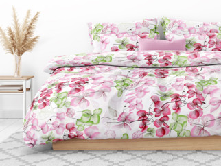 Pamut ágyneműhuzat - rózsaszín - zöld virágok és levelek