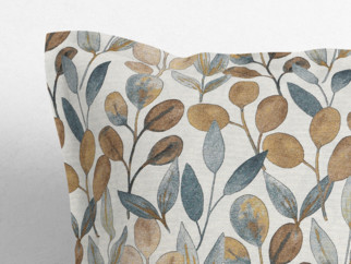 LONETA dekoratív párnahuzat, dekoratív szegéllyel - barna - kék eucalyptusz mintás