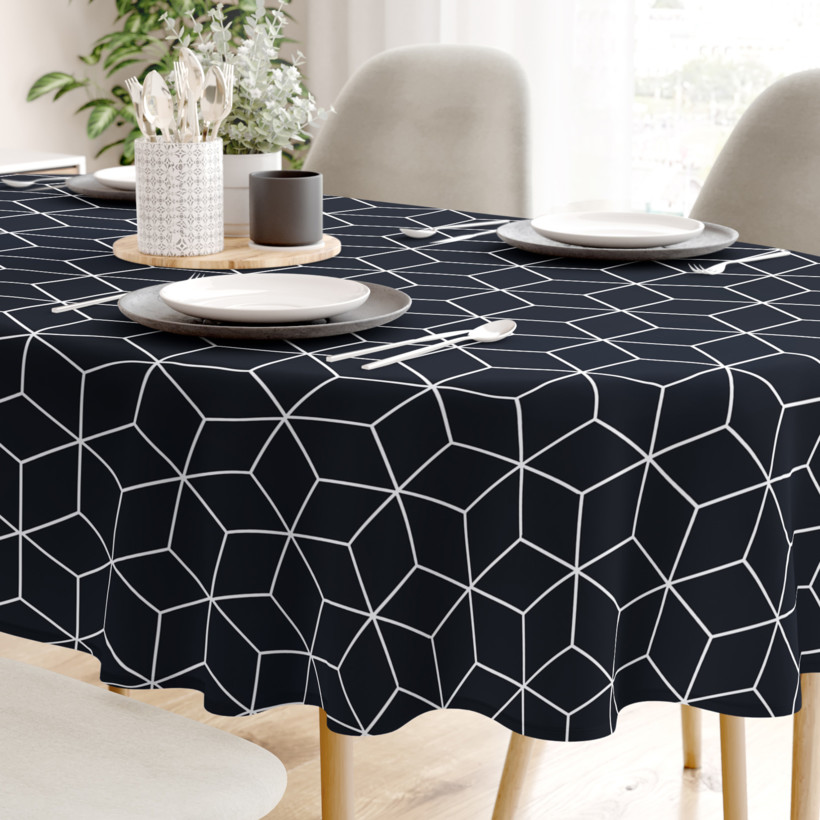 Pamut asztalterítő - mozaik mintás, sötétkék alapon - ovális