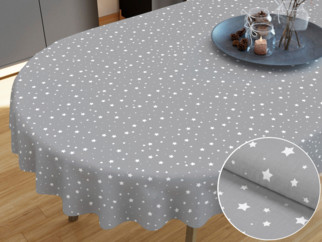 Pamut asztalterítő - fehér csillagok szürke alapon - ovális