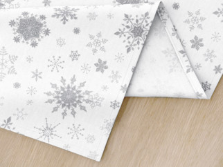 Exkluzív karácsonyi pamut asztalterítő - ezüst hópihék fehér alapon