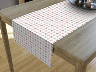 LONETA dekoratív asztali futó - szívecskék régirózsaszín - szürke kockás alapon